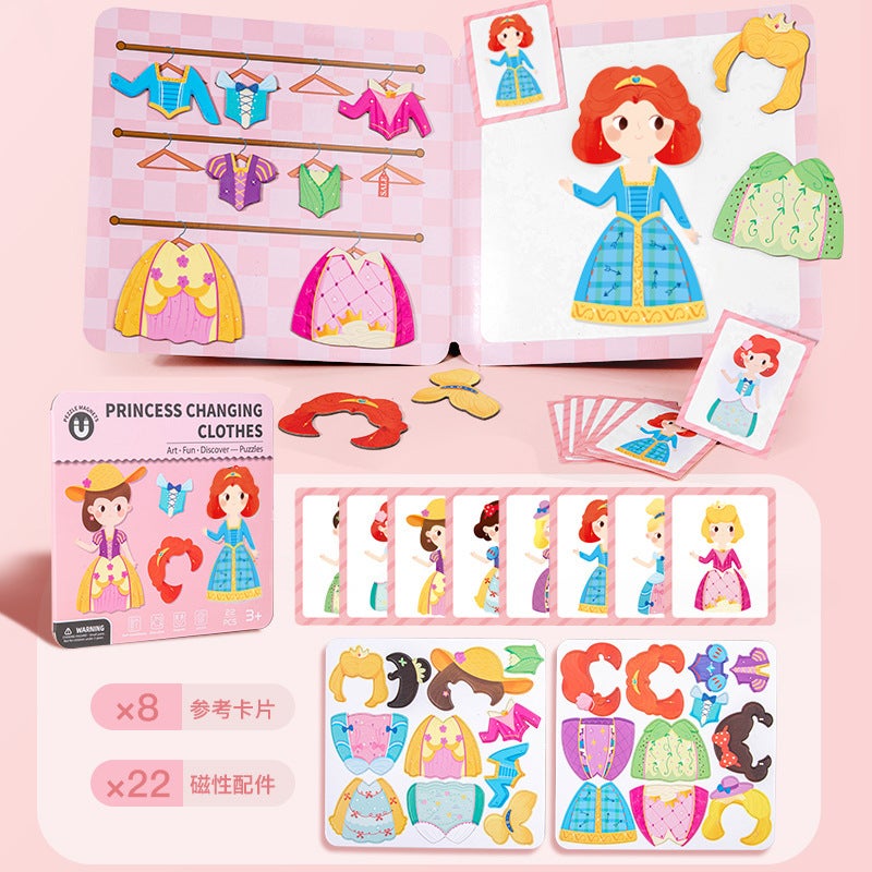 New Children'S Magnetic Puzzle Ce Face-Changing Princess Dress-Up Sticker 3 Enlightenment Early Education Cognitive Educational Toys - Image 3